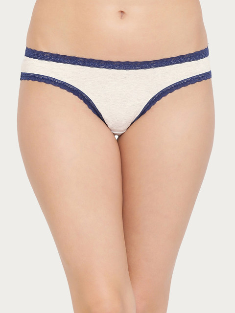 

Clovia Off- White & Blue Solid Bikini Panty