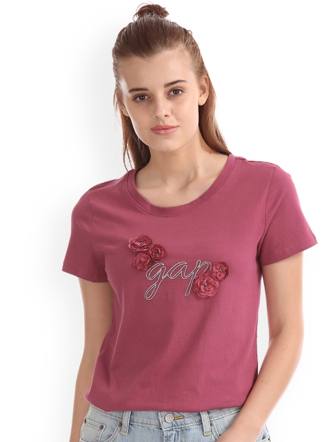 

GAP Women Pink Short Sleeve Tee With 3D Flowers