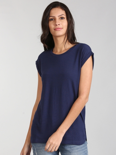 

GAP Women Navy Blue Solid Crew Neck T-Shirt