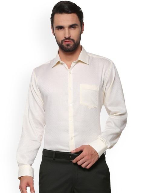 

Van Heusen Men Cream-Coloured Regular Fit Self Design Formal Shirt
