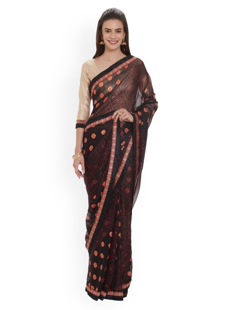 

Mirchi Fashion Black & Red Poly Georgette Woven Design Saree