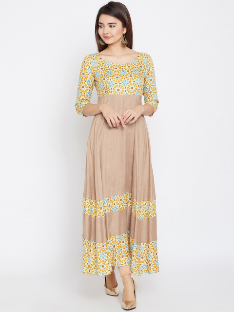 

PANIT Women Beige & Yellow Printed A-Line Kurta
