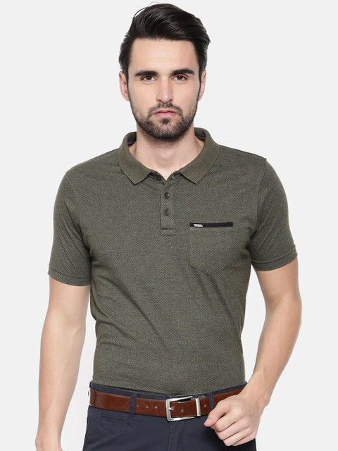 

Proline Men Olive Green Solid Polo Collar T-shirt