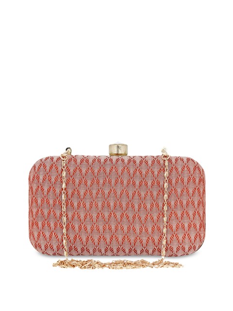 

Anekaant Peach-Coloured & Red Textured Box Clutch