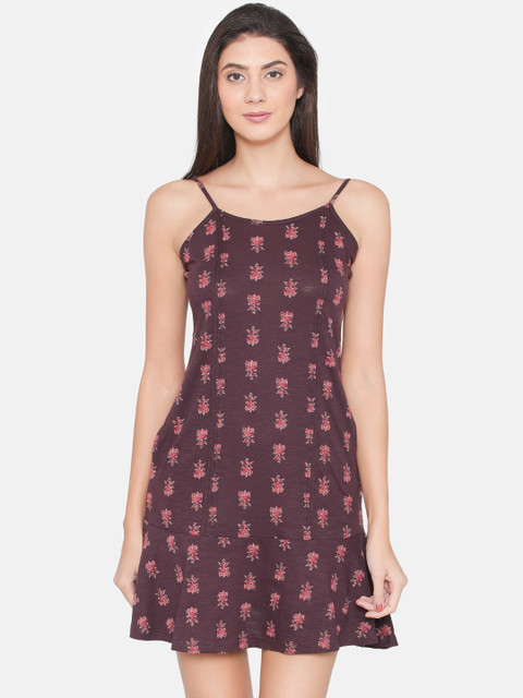 

Clovia Women Purple Printed Nightdress NS1116P15S