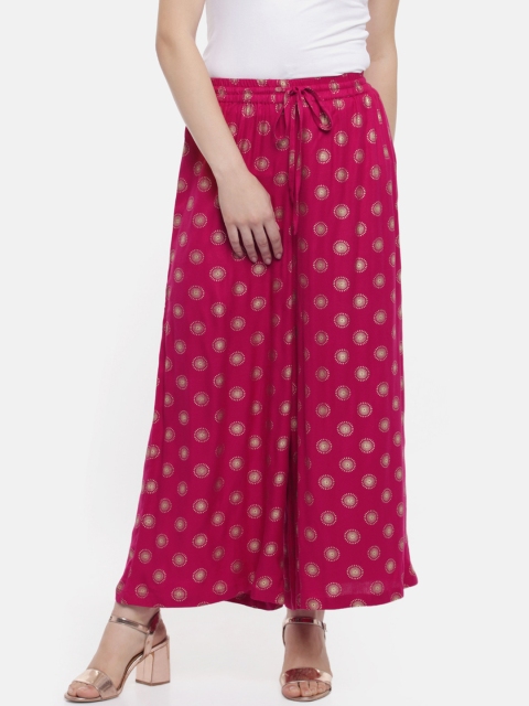 

RANGMANCH BY PANTALOONS Women Pink & Gold-Toned Printed Wide Leg Palazzos