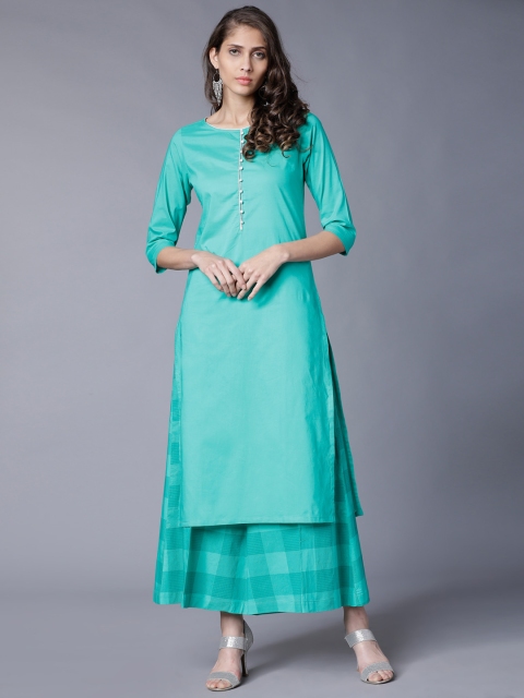 

Vishudh Women Sea Green Solid Kurta with Palazzos