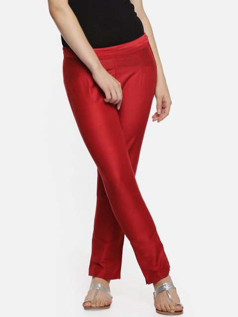 

RANGMANCH BY PANTALOONS Women Red Regular Fit Solid Regular Trousers