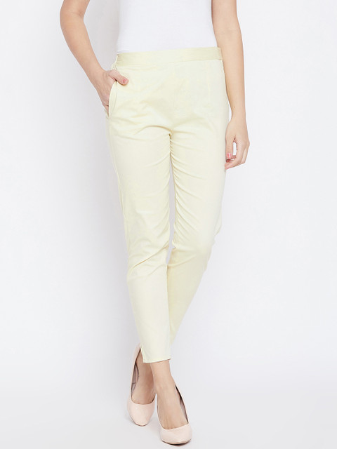 

PANIT Women Off-White Smart Slim Fit Solid Regular Trousers