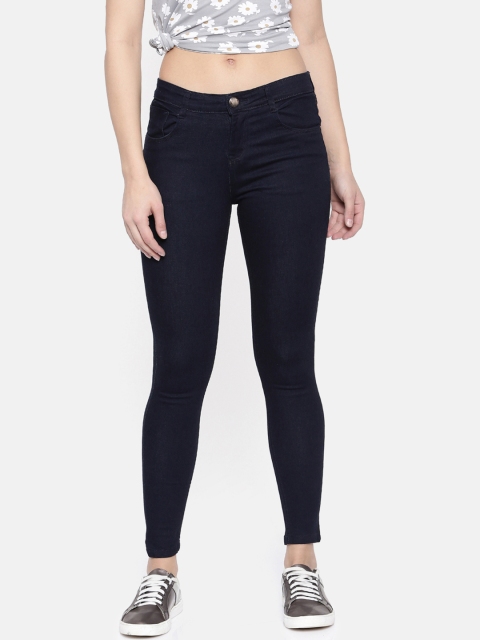 ZHEIA Women Navy Blue Crop Skinny Fit Mid-Rise Clean Look Stretchable Jeans