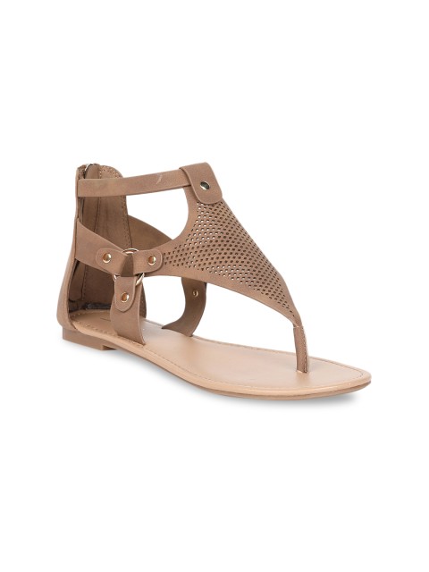 

Call It Spring Women Brown Printed Synthetic T-Strap Flats