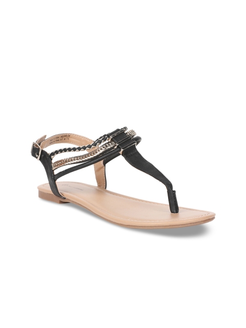

Call It Spring Women Black & Gold Colourblocked T-Strap Flats