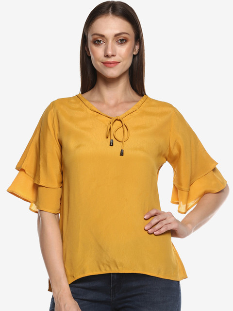 

Indietoga Women Yellow Solid A-Line Top
