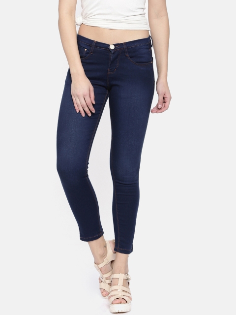 

ZHEIA Women Navy Blue Skinny Fit Crop Mid-Rise Clean Look Stretchable Jeans
