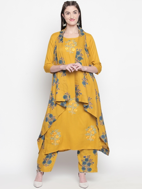 

Ishin Women Mustard Brown Embroidered Kurta with Palazzos