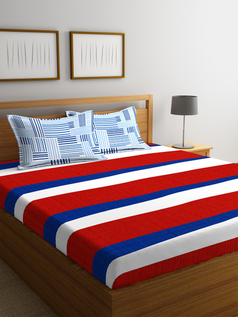 

Portico New York Red & White Abstract Flat 144 TC Cotton 1 Queen Bedsheet with 2 Pillow Covers