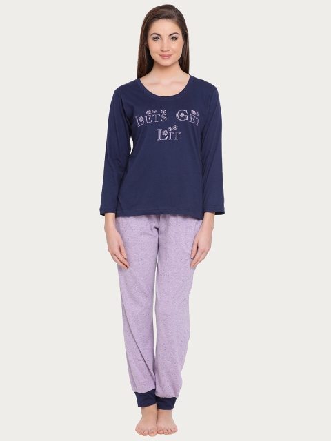 

Clovia Women Navy Blue And Grey Printed Lounge Set LS0292P12XL