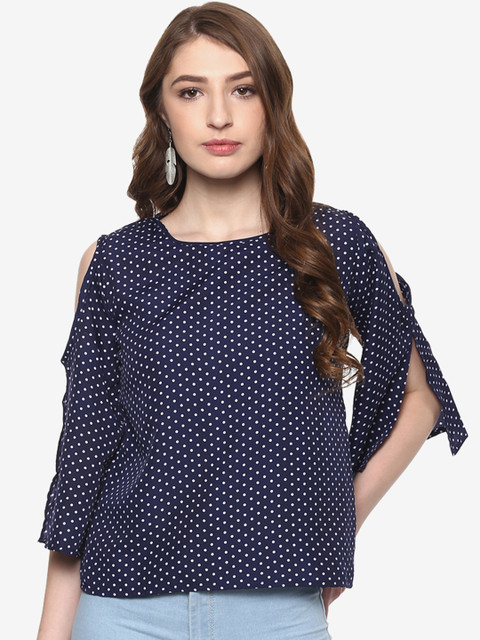 

Indietoga Women Blue Printed A-Line Top