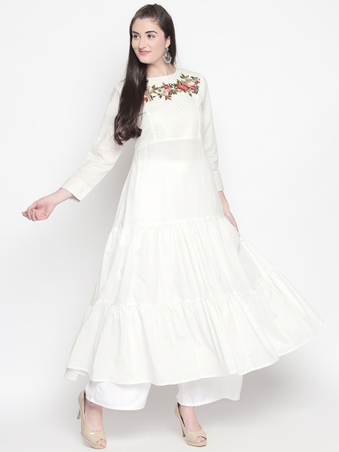 

Ishin Women White Embroidered Kurti with Palazzos
