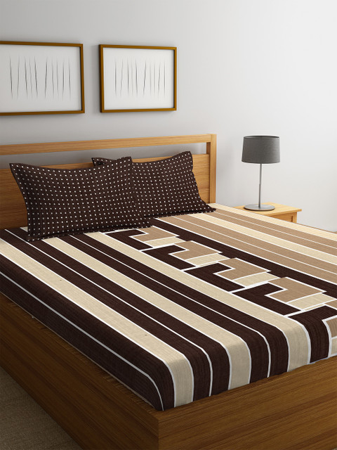 

Portico New York Brown & Beige Abstract Flat 144 TC Cotton 1 Queen Bedsheet with 2 Pillow Covers