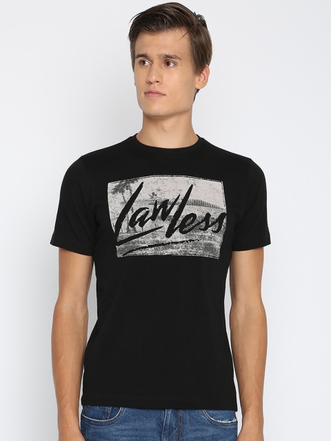

Basics Men Black Printed Round Neck T-shirt