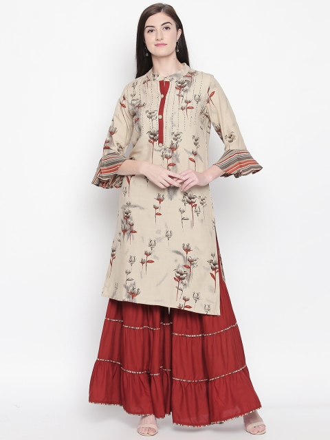 

Ishin Women Grey & Rust Brown Printed Kurta with Palazzos