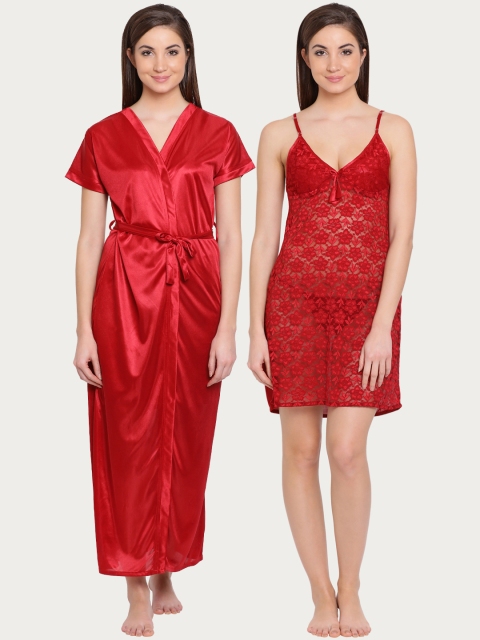 

Clovia Women Maroon Solid Nightdress With Robe NS1127P09O