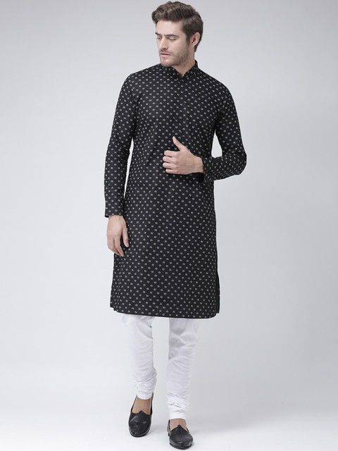 

DEYANN Men Black Printed Straight Kurta