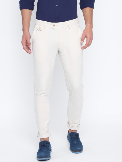 

Basics Men Off-White Tapered Fit Solid Regular Trousers