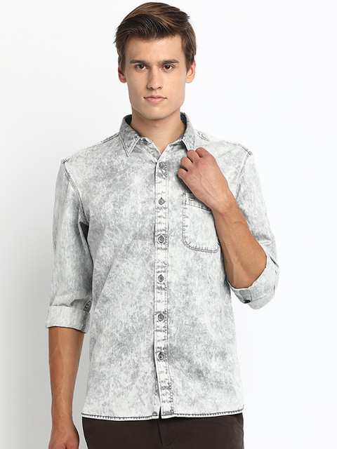 

Basics Men Grey Slim Fit Faded Casual Shirt