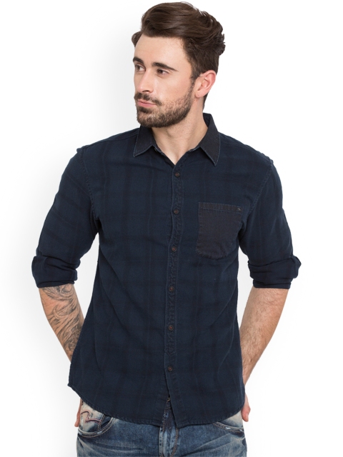 

SPYKAR Men Navy Blue Slim Fit Checked Casual Shirt