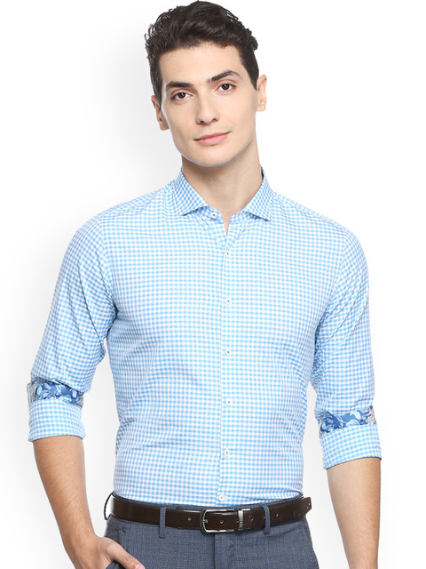 

SIMON CARTER LONDON Men Blue Slim Fit Checked Casual Shirt