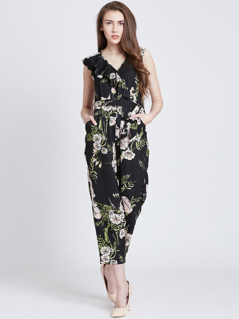 

MAGRE Women Black Printed Basic Jumpsuit