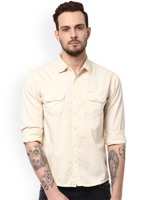 

SPYKAR Men Cream-Coloured Slim Fit Solid Casual Shirt