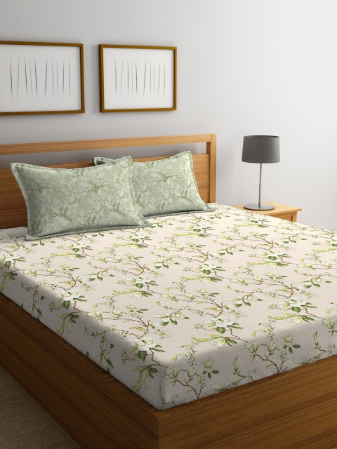 

Portico New York Beige Floral Flat 144 TC Cotton 1 Double Bedsheet with 2 Pillow Covers