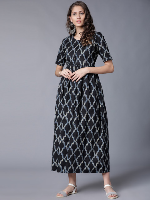

Vishudh Women Black Printed Empire Dress