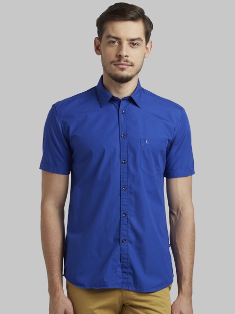 Parx Men Blue Slim Fit Solid Casual Shirt