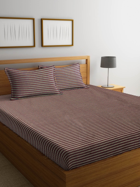 

NEUDIS Green & Multicoloured Checked Cotton Double Bed Cover with 2 Pillow Covers