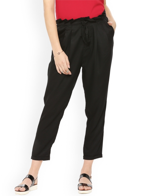 

People Women Black Regular Fit Solid Regular Trousers