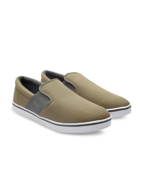 

United Colors of Benetton Men Olive Green Slip-On Sneakers