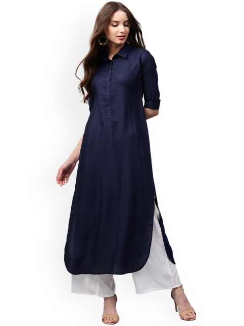 

Libas Women Blue Woven Design Pathani Kurta