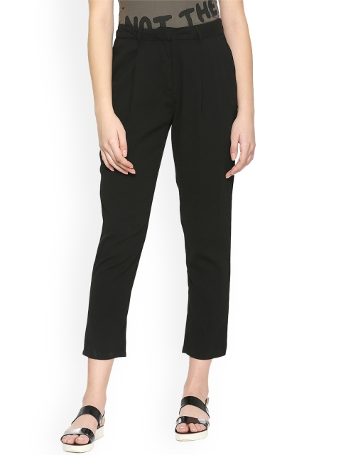 

People Women Black Regular Fit Solid Regular Trousers