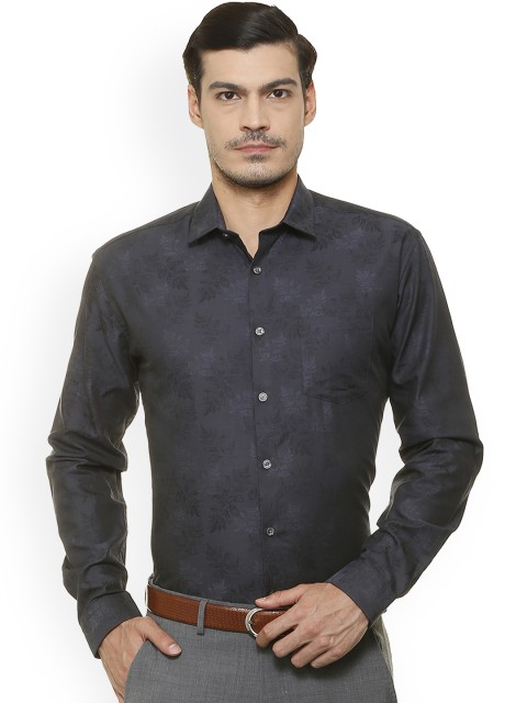 

V Dot Men Grey Slim Fit Printed Formal Shirt