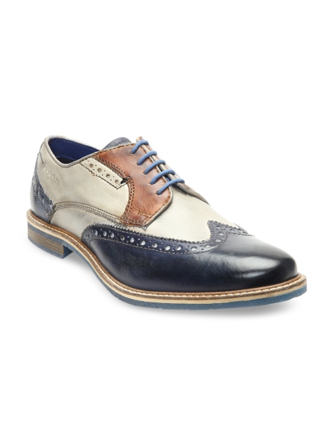 

Bugatti Men Blue & Cream-Coloured Leather Semiformal Brogues