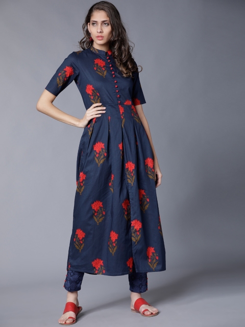 

Vishudh Women Navy Blue & Red Printed Kurta with Palazzos