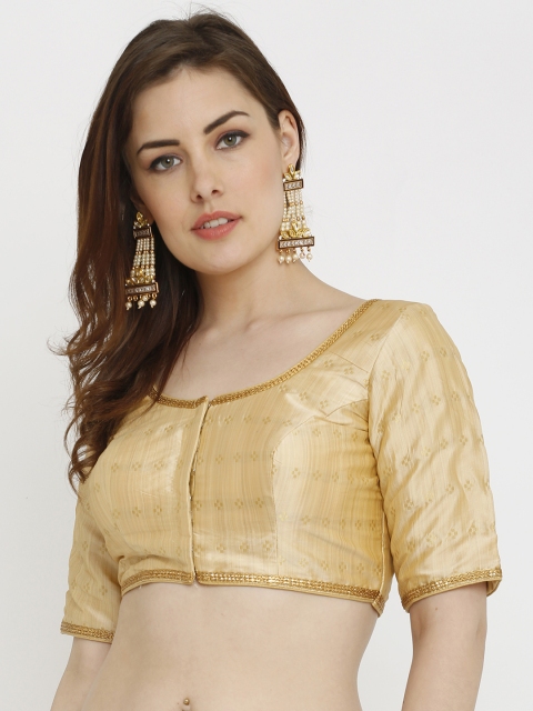 

SALWAR STUDIO Women Gold-Toned Self-Design Dupion Silk Padded Saree Blouse
