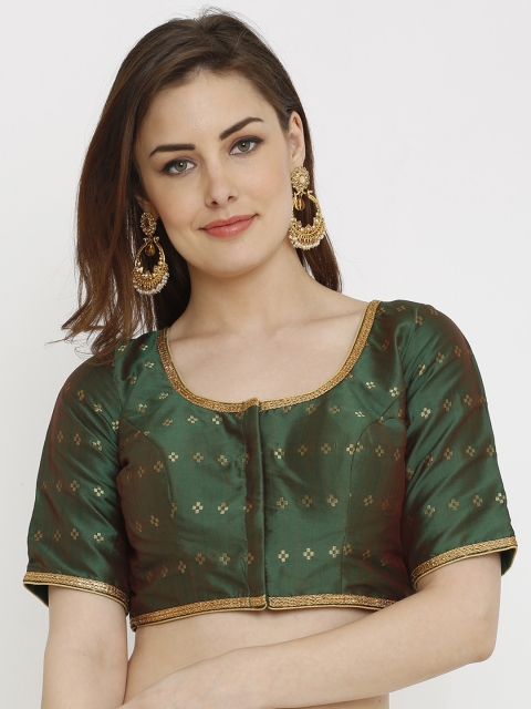 

SALWAR STUDIO Women Green Self-Design Dupion Silk Padded Saree Blouse