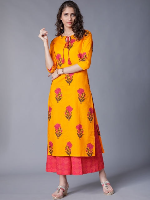 

Vishudh Women Yellow & Pink Printed Kurta with Palazzos
