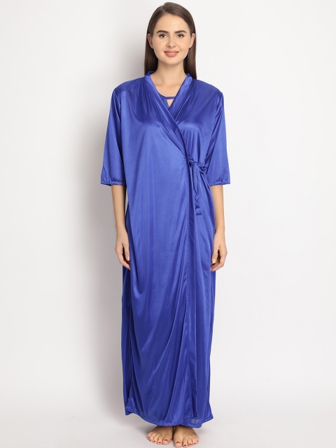 

Clovia Women Blue Satin Robe NS1132P03O