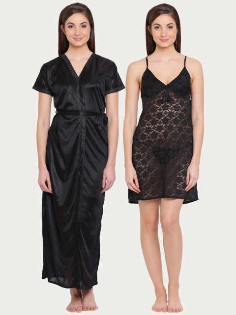 

Clovia Women Black Solid Nightdress With Robe NS1127P13O